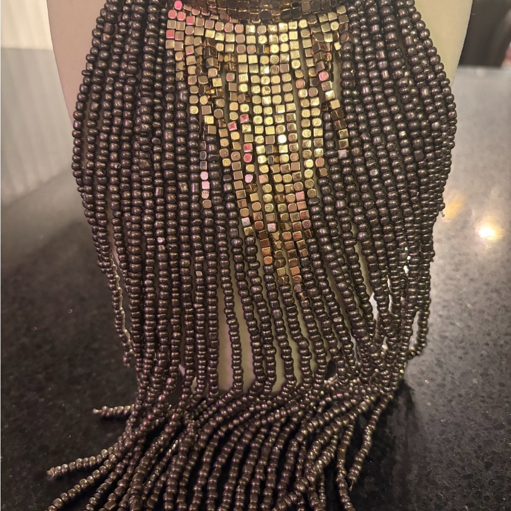 Natasha Couture/Pewter & Gold-tone Lobster Clasp Necklace Collar - Estate Sale